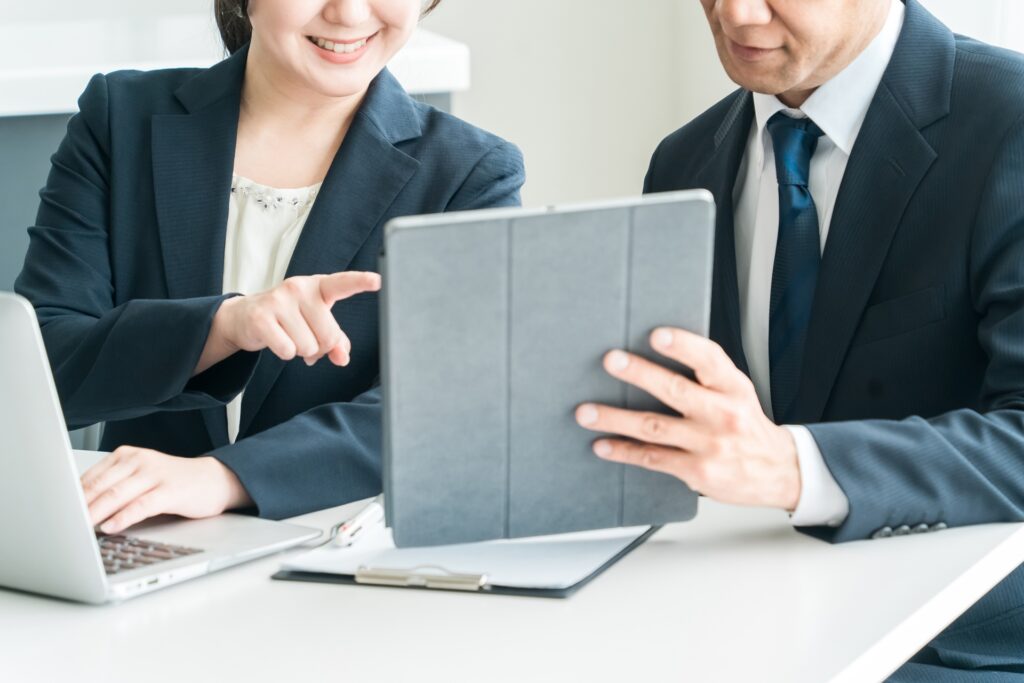 conversing adults suit