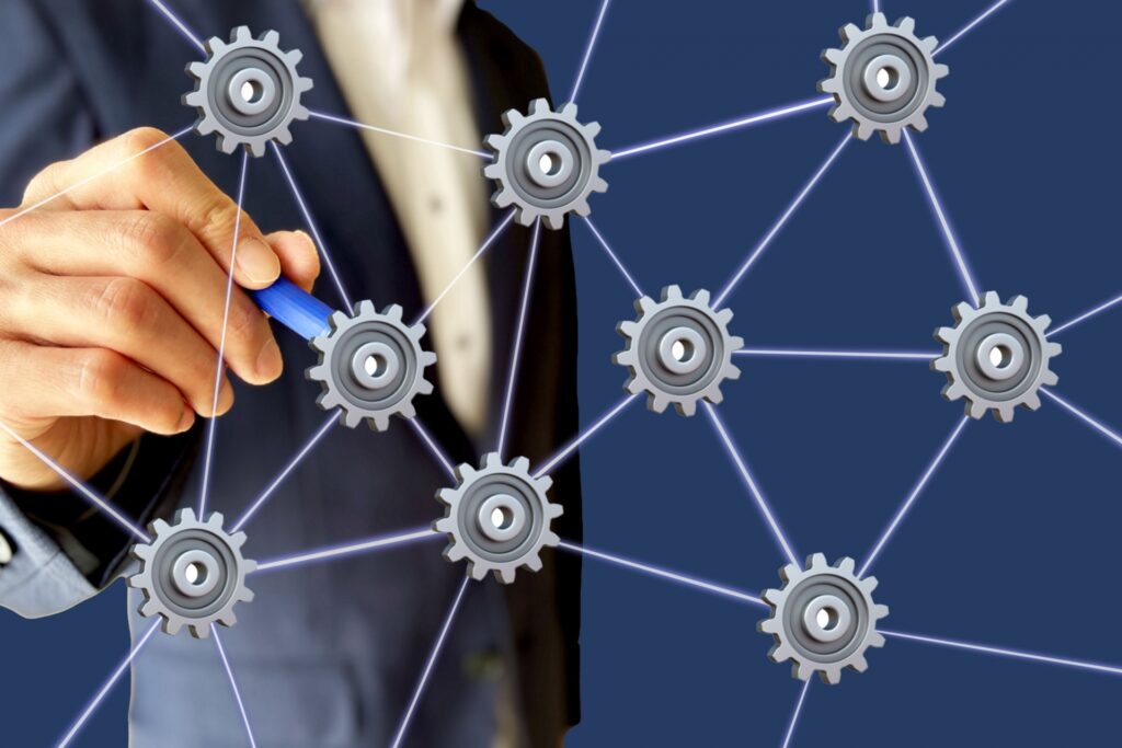 connected gears business man