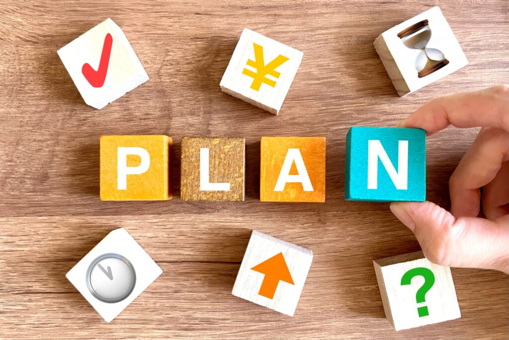 plan text on wood blocks